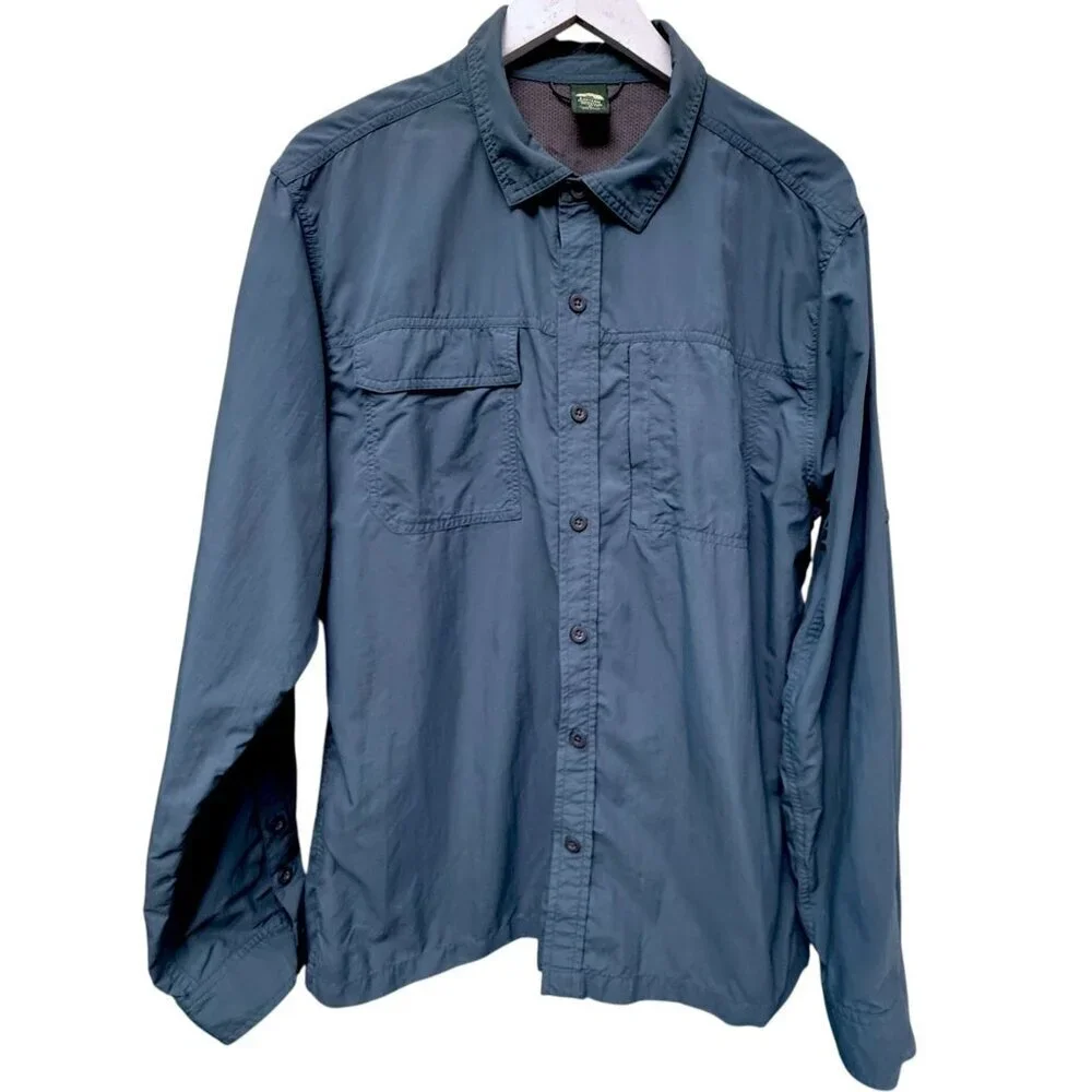 EMS  Mens Utility Shirt Large Blue Nylon Hiking Eastern Mountain Sports Outdoors